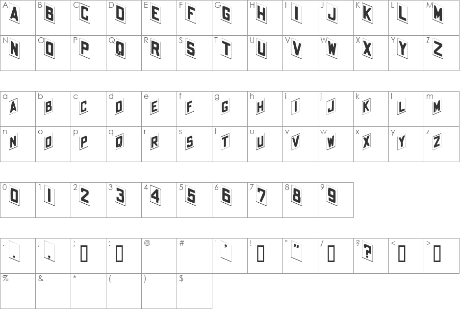 Placecard font character map preview