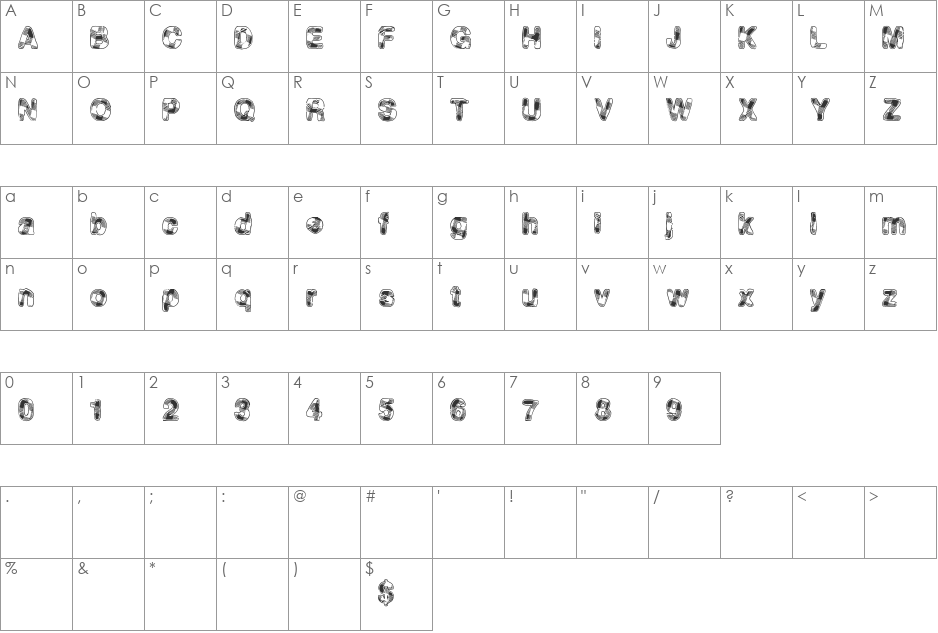 PlaidEvent font character map preview