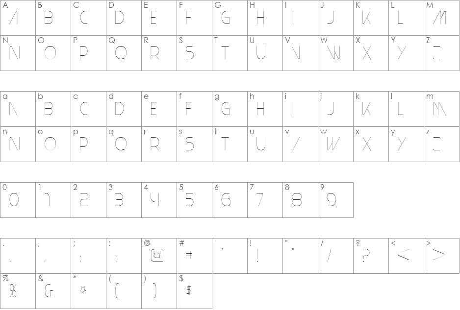 Plain Cred 1978 font character map preview