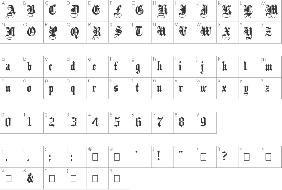 PlainBlack font character map preview