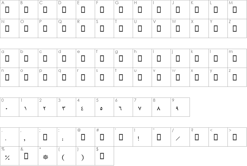 B Mashhad font character map preview