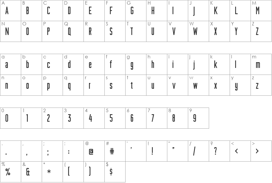 Plakative Grotesk font character map preview