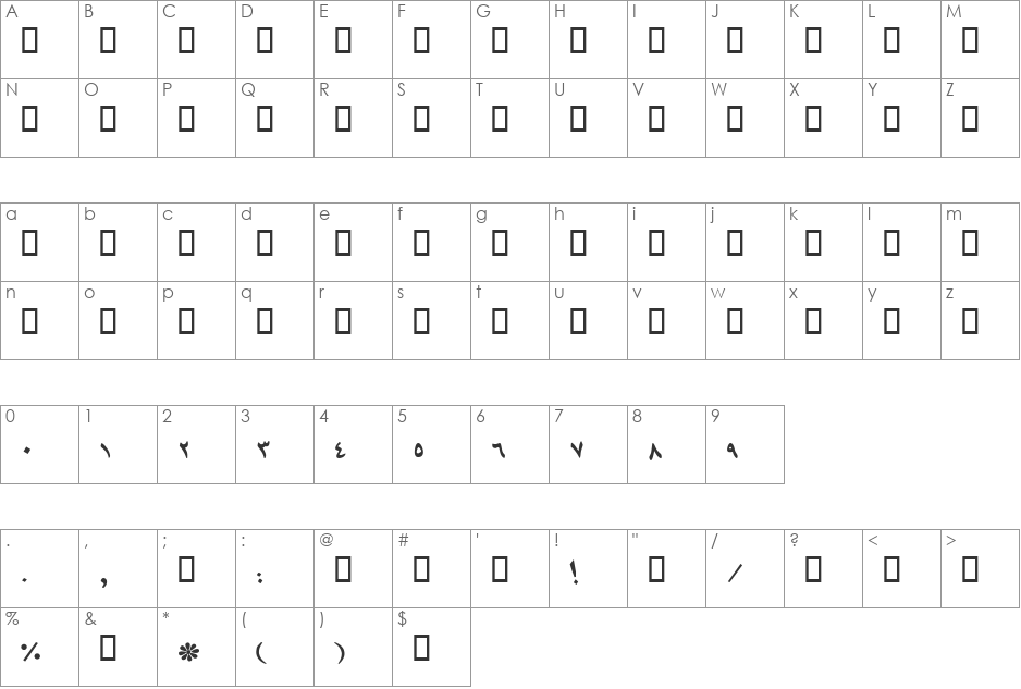 B Mashhad font character map preview