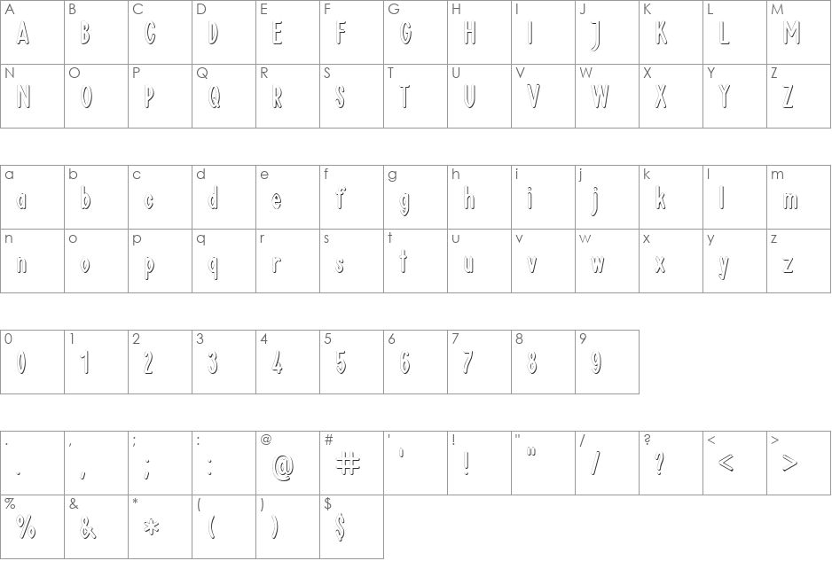Plakat_1 Shadow DB font character map preview