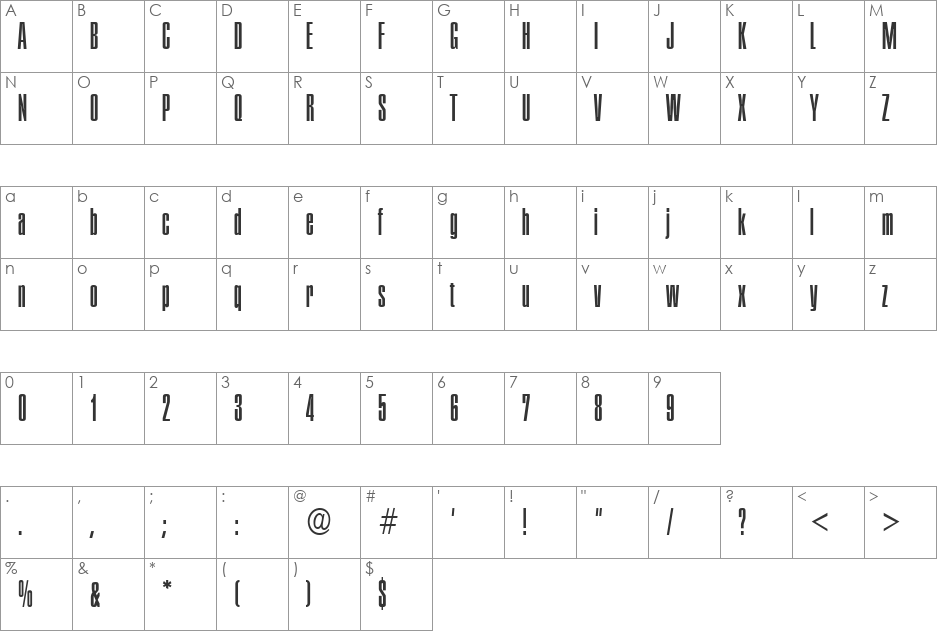 Plakette font character map preview