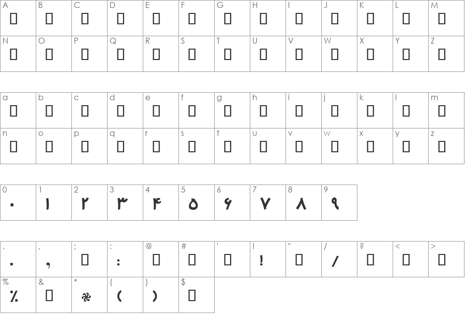 B Mehr font character map preview