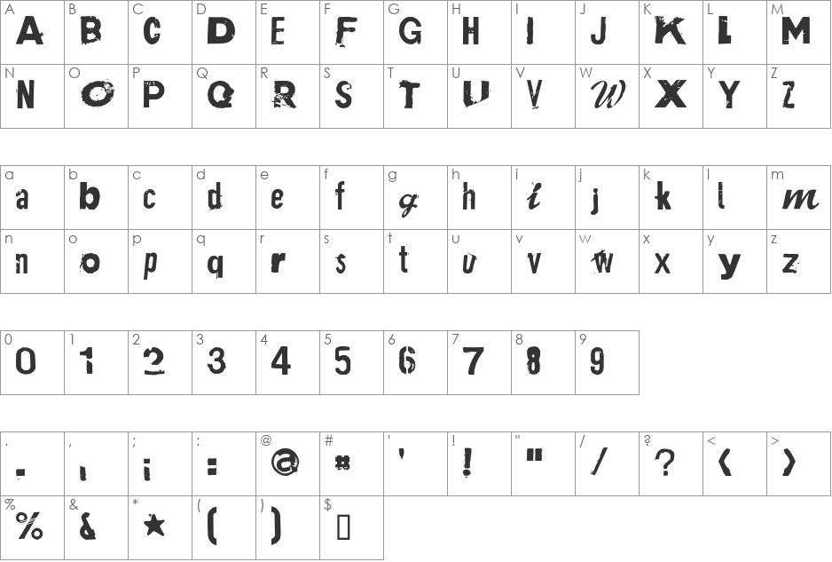 Plakken font character map preview