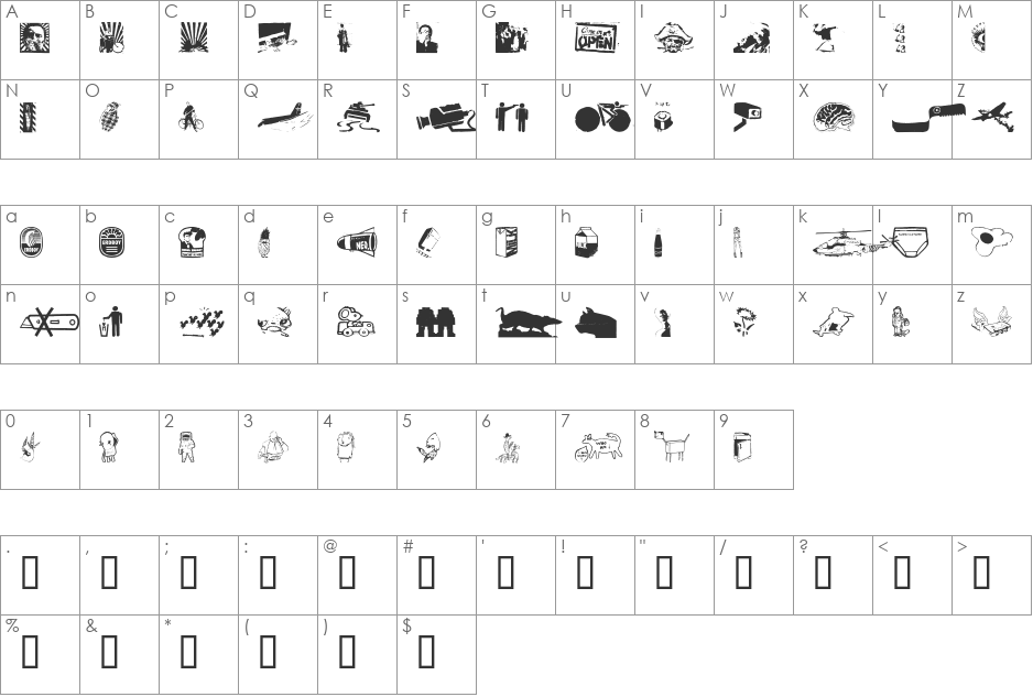 PlakkenWalls font character map preview