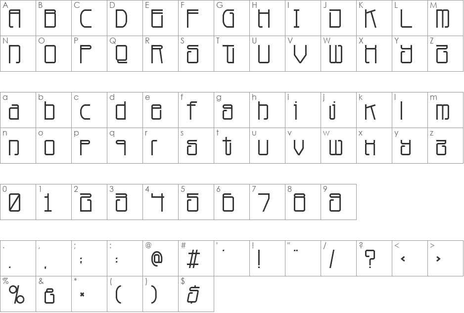 Planet Dust font character map preview