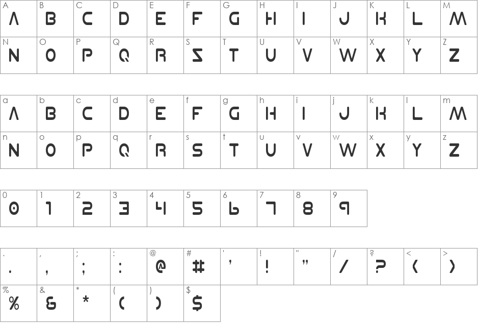 Planet N Condensed font character map preview
