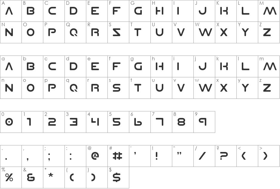 Planet NS font character map preview
