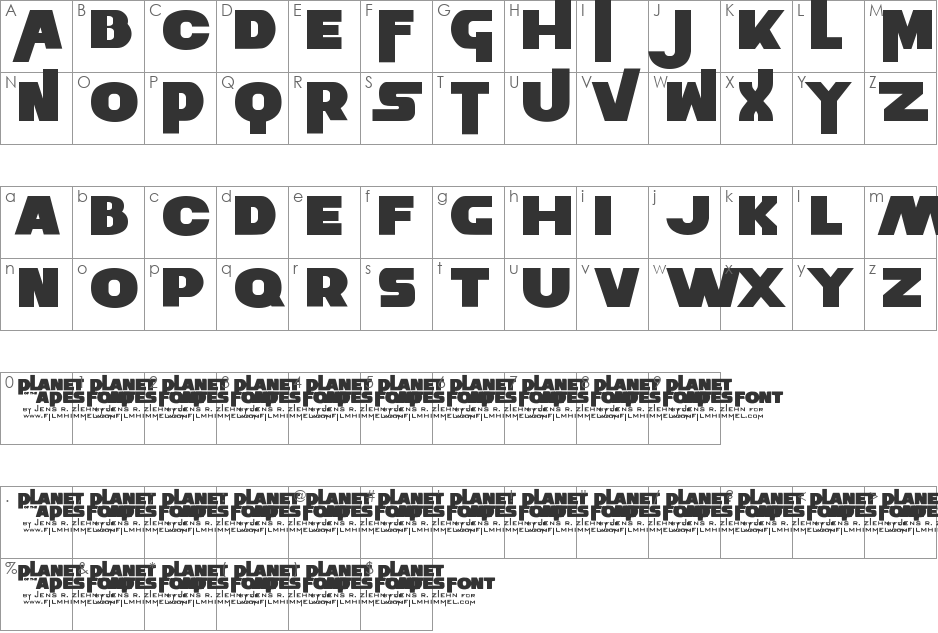 Planet of the Apes font character map preview