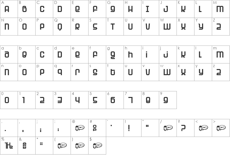 Planet Planet font character map preview
