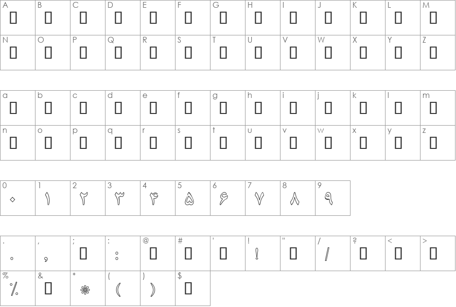 B Nazanin Outline font character map preview