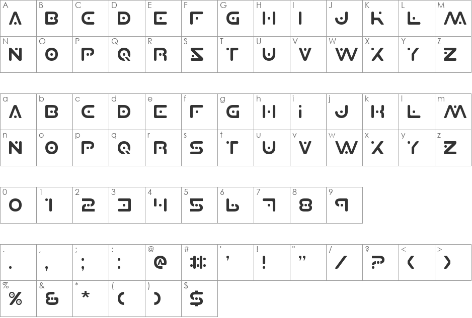 Planet X font character map preview