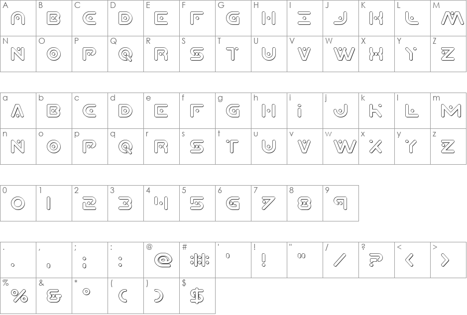 Planet X 3D font character map preview