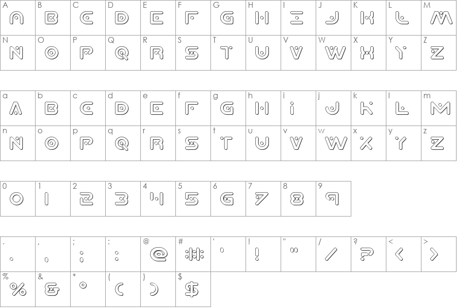 Planet X Compact 3D font character map preview