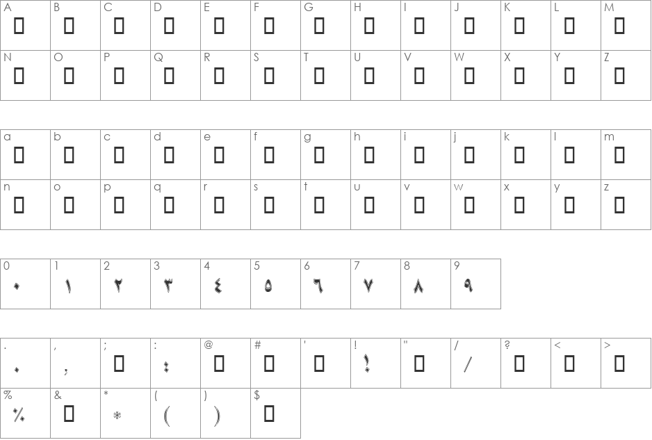 B Niki Border font character map preview