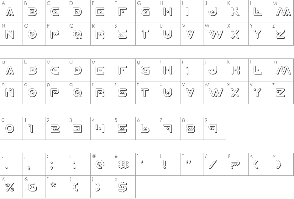 Planet X Shadow font character map preview