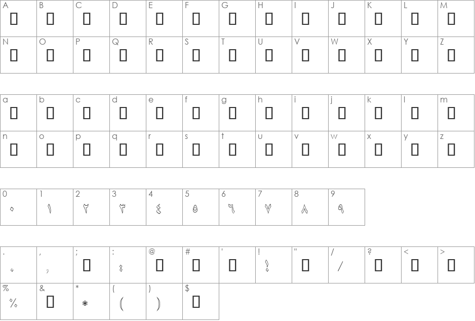 B Niki Outline font character map preview