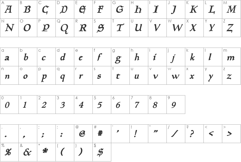 Planewalker font character map preview