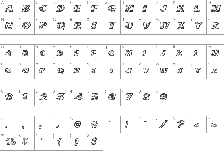 Plank-Extended font character map preview