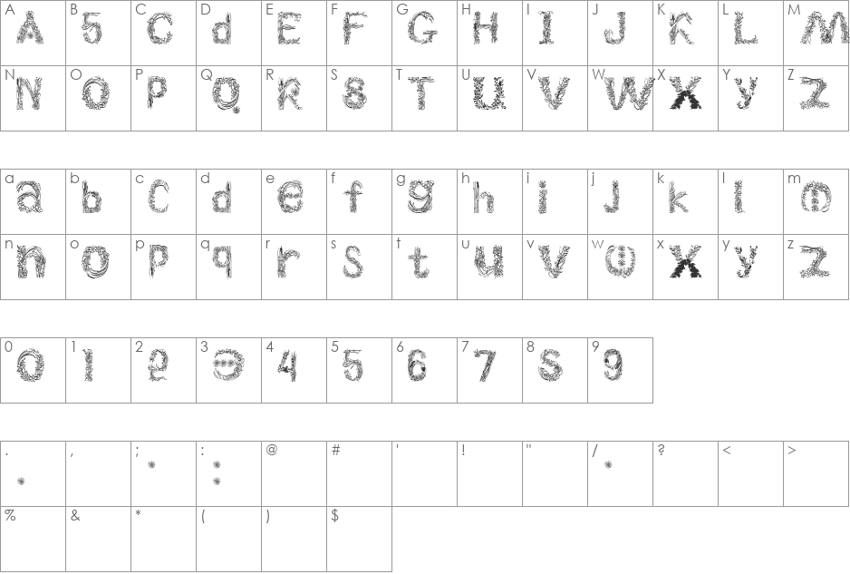 PlantsLetters font character map preview