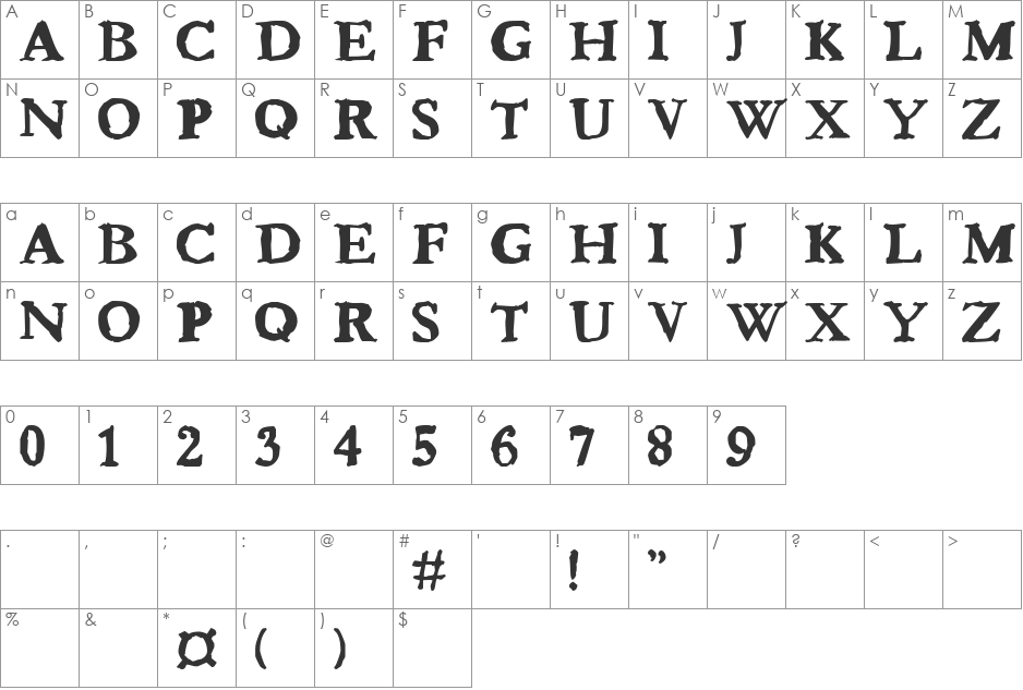 Plasi Vendre font character map preview