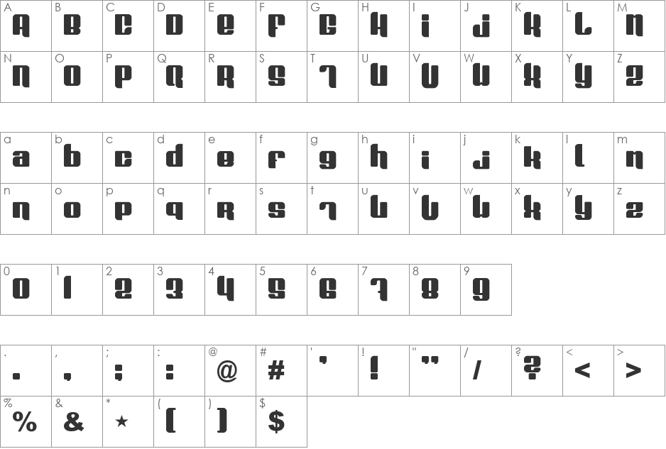 Plasmafuzion font character map preview