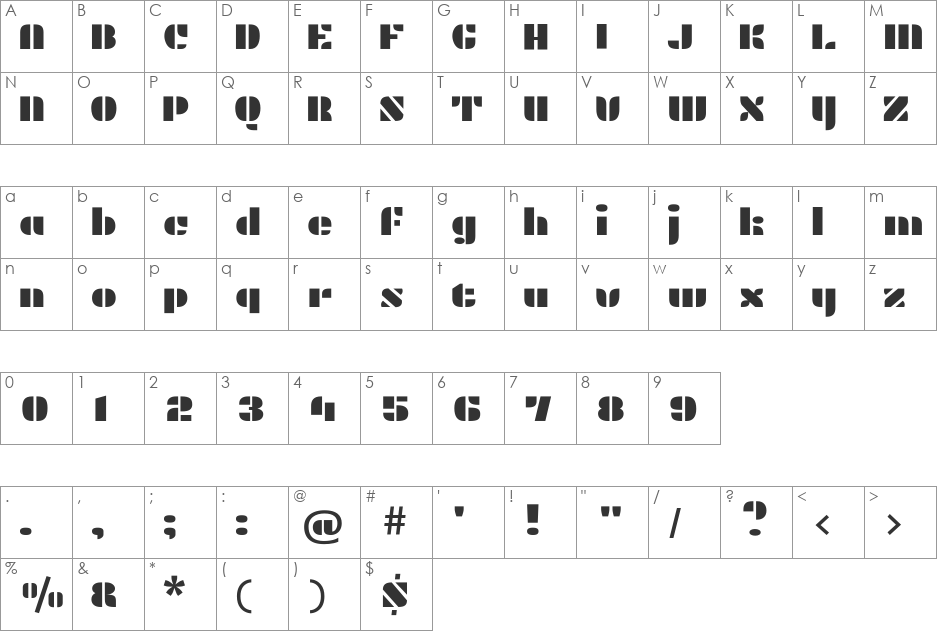 Plaster font character map preview