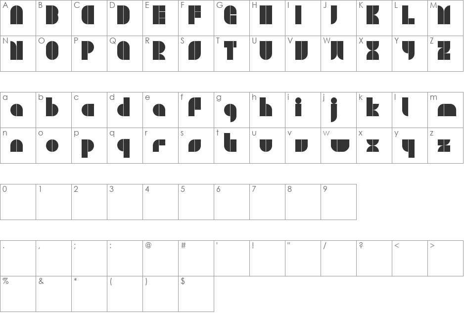 PlasterCaster font character map preview