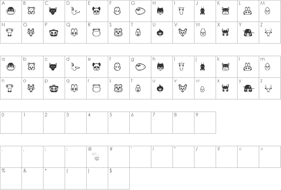 plastic pets font character map preview