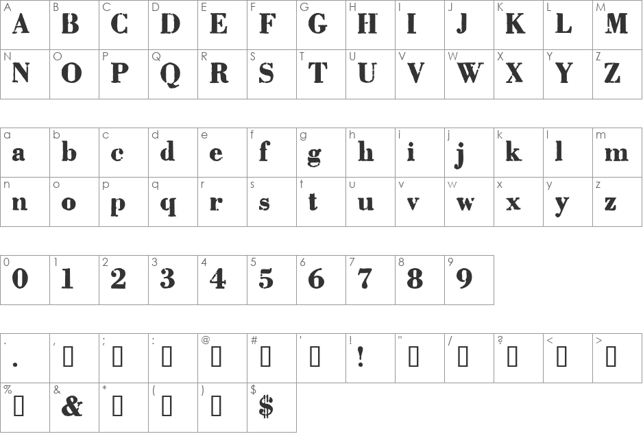 Plastik Film font character map preview