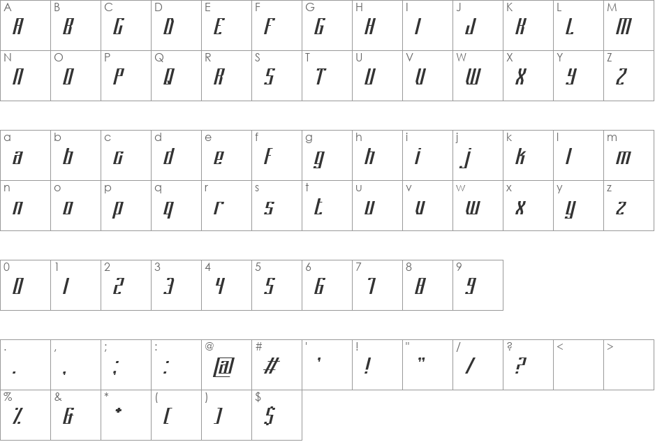 Platform Eight font character map preview