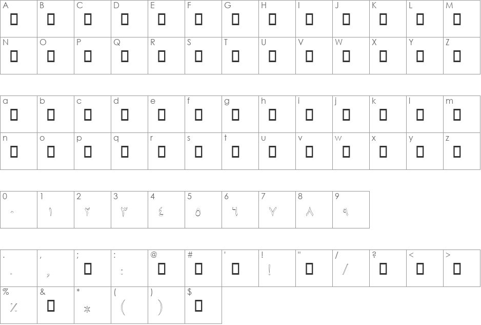 B Sepideh Outline font character map preview