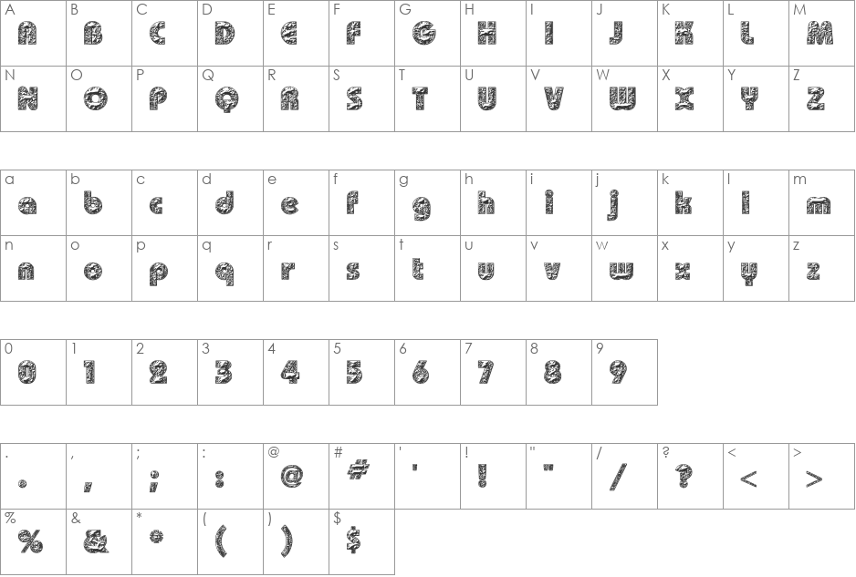 Plautius 'Rugged' font character map preview