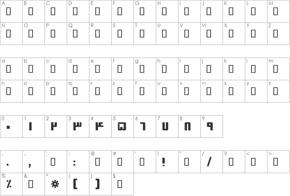 B Sina font character map preview