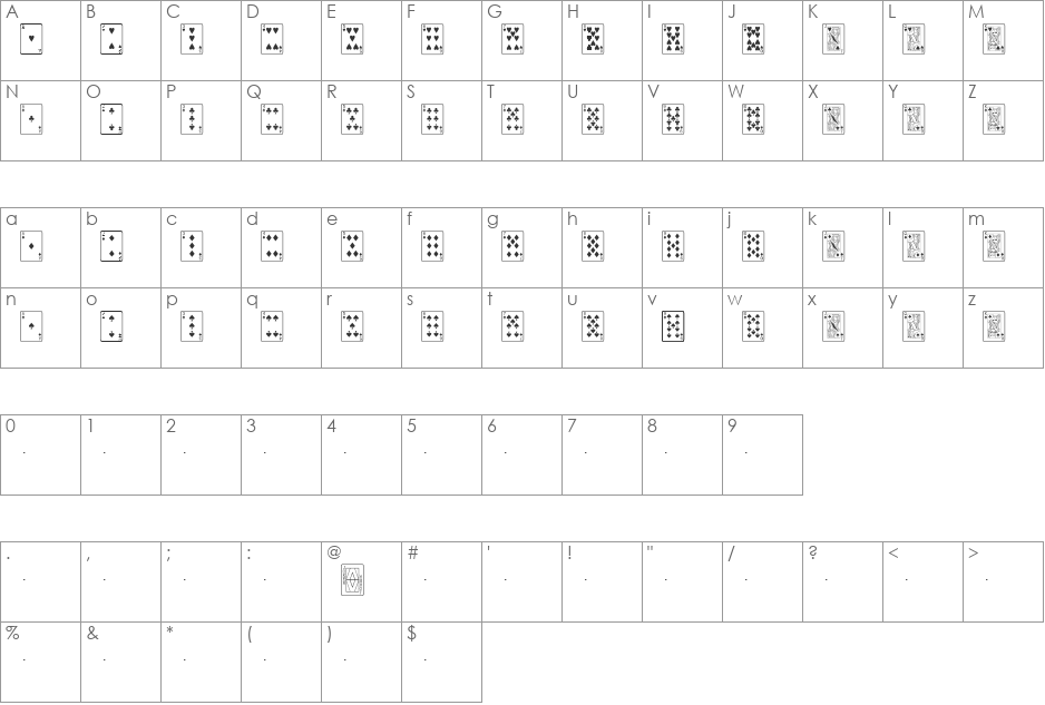 Playing Cards font character map preview