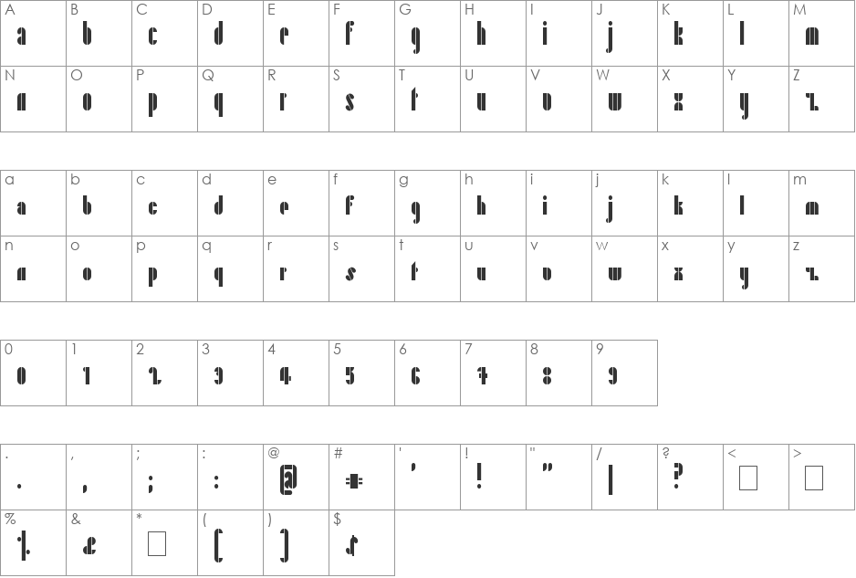 Playing in the Mood font character map preview