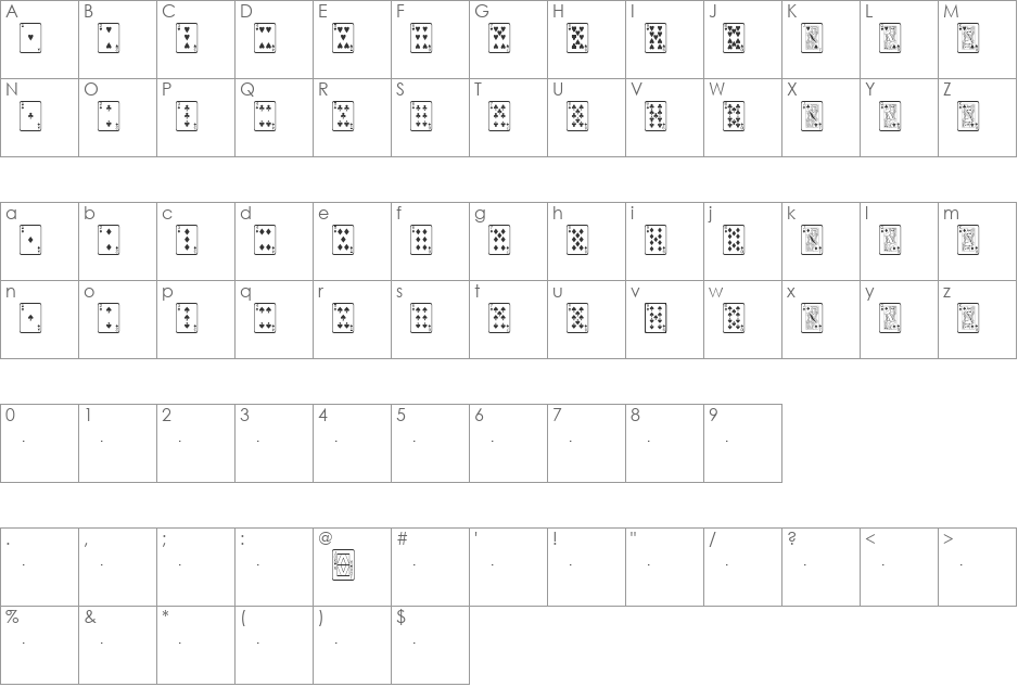 PlayingCards font character map preview