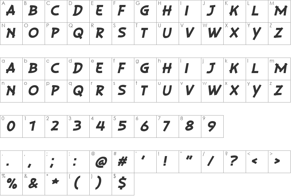 PLAYSIR font character map preview