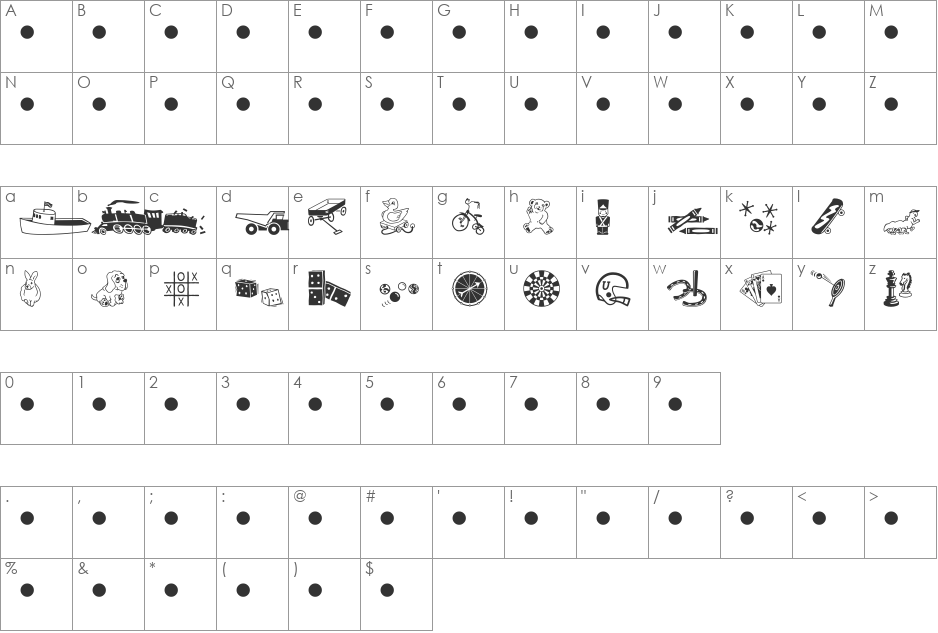 Playtime MT font character map preview