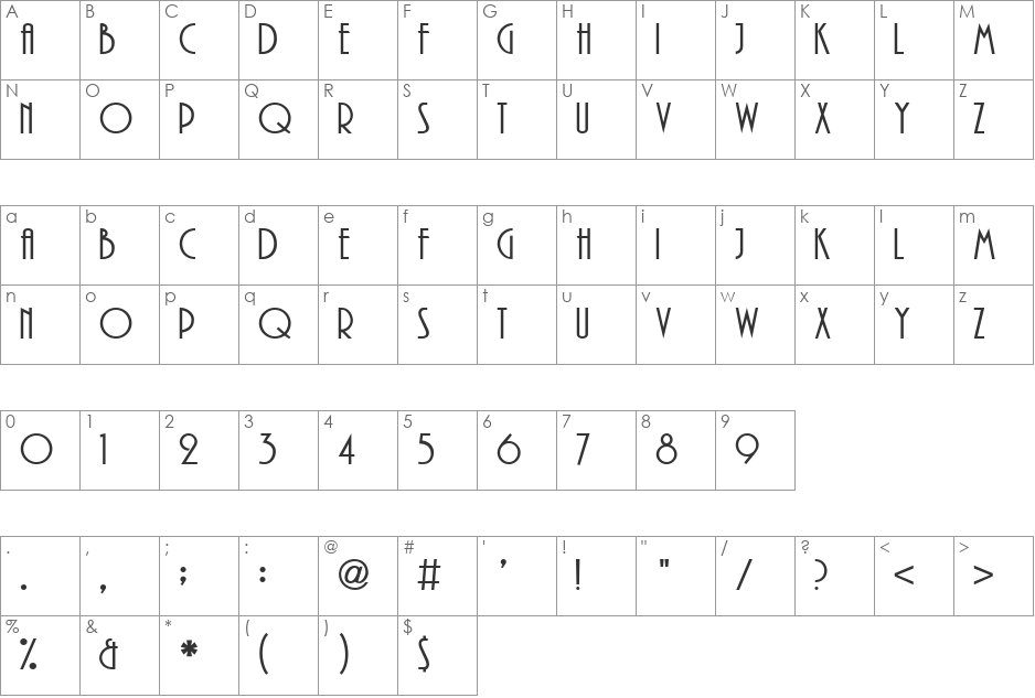 Plaza font character map preview