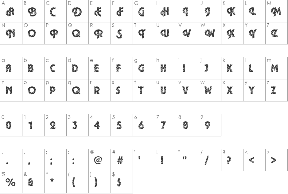 Plaza25 Becker font character map preview