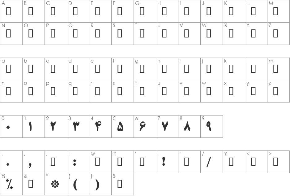 B Titr font character map preview