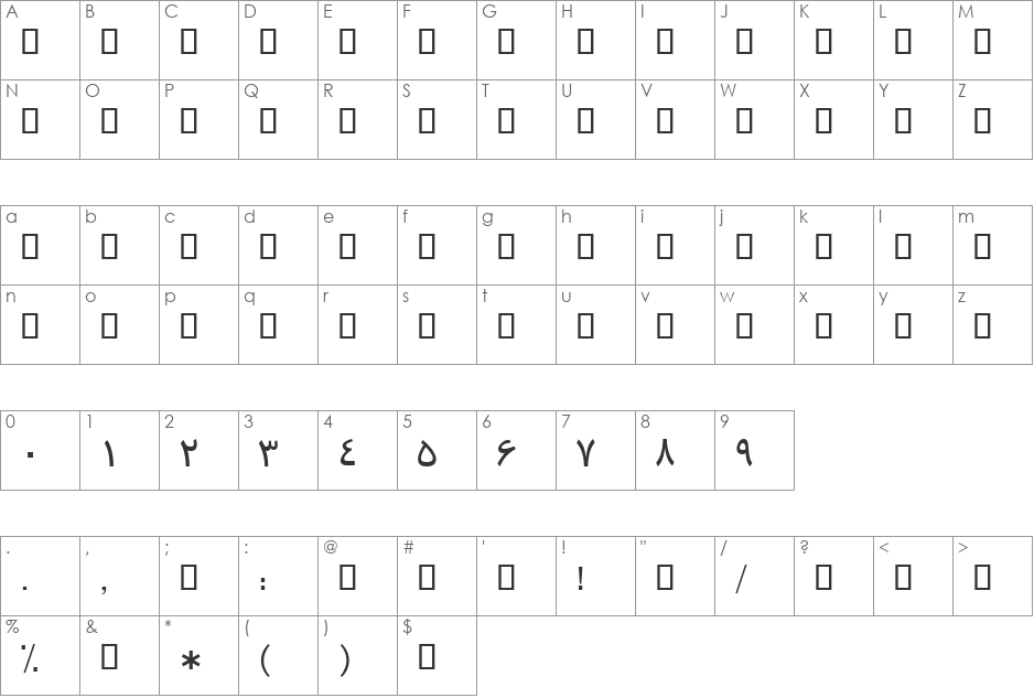 B Traffic font character map preview