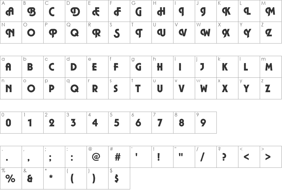 Plaza41 Becker font character map preview