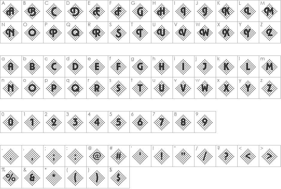 Plaza45 Becker font character map preview