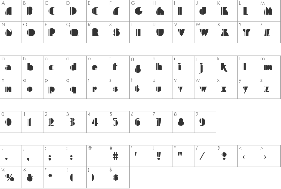 PlazaSuite font character map preview
