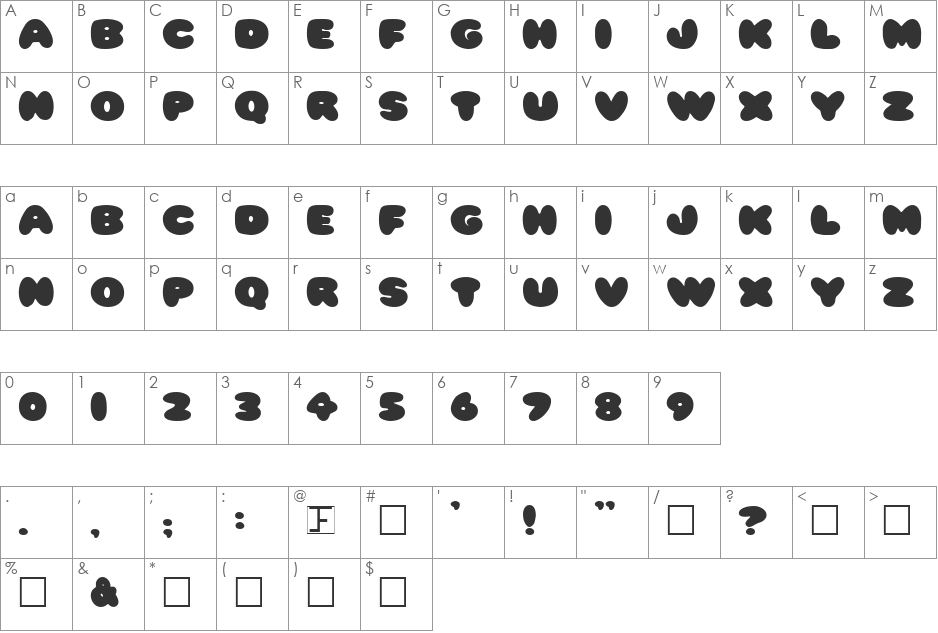 Pleasantly Plump font character map preview